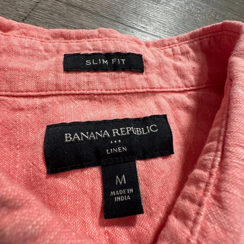 Banana Republic Shirt Mens M Pink Linen Cotton Slim Fit Summer Casual Preppy
